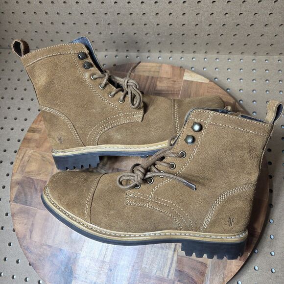 Frye Russell Mens Side Zip Lace Up Tan Leather Suede Boots Size-8.5 FR41606 NWOB main image 6